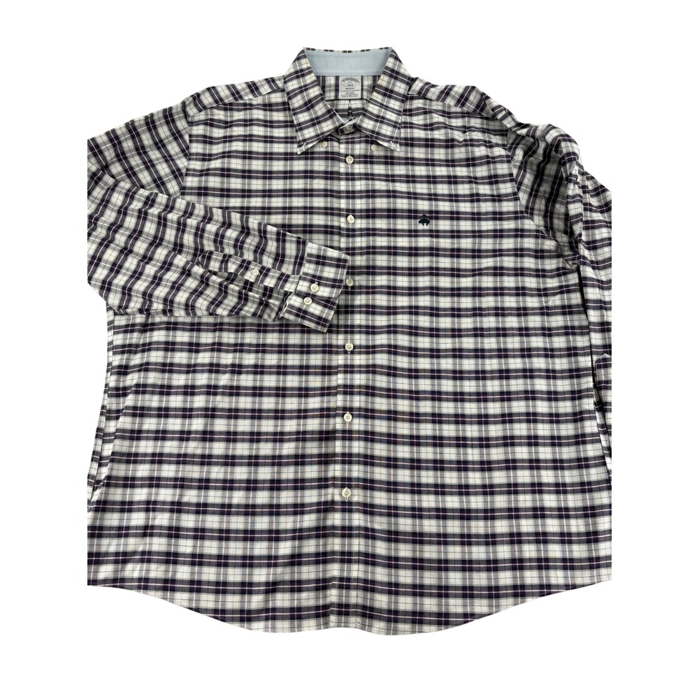 Brooks Brothers Shirt XXL Regent Original Polo Purple Plaid Non-Iron Stretch